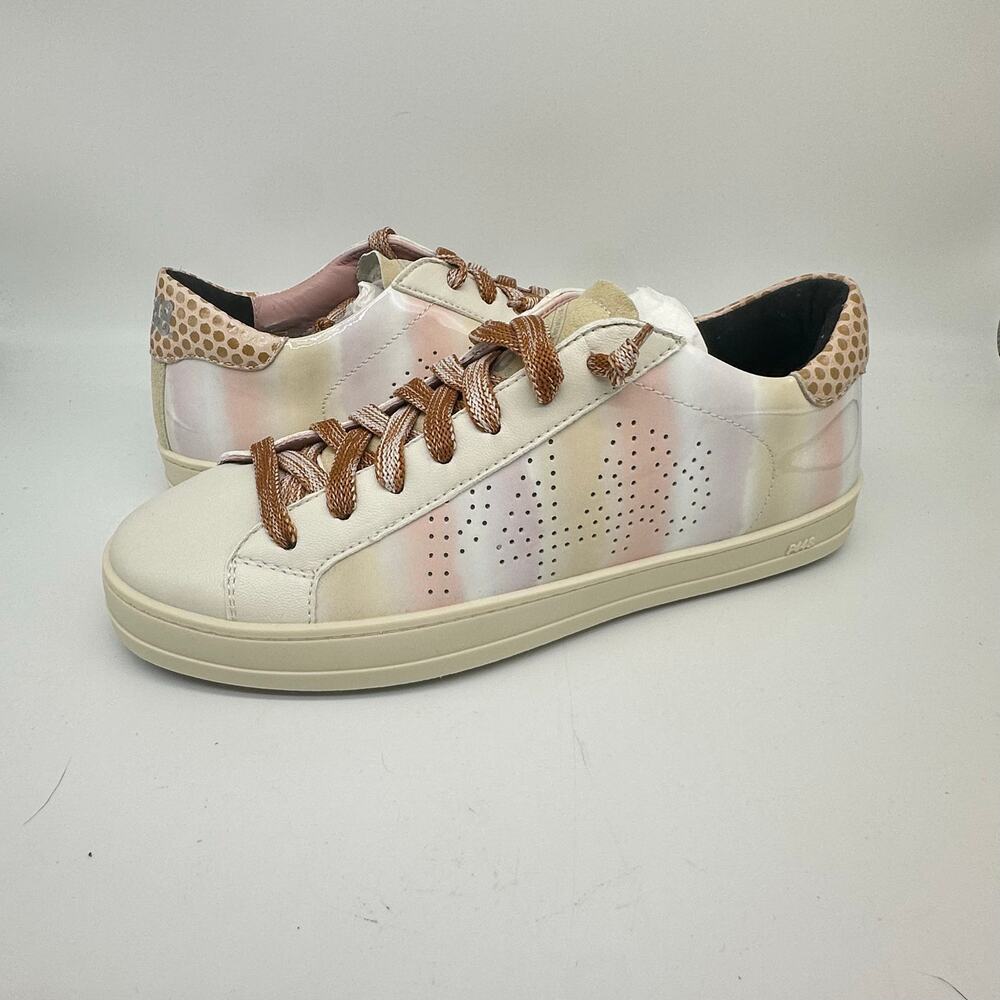 P448 John Gardenia Cream and Pink Lace Up‎ Fashion Sneaker Womens 39 US 8.5 Chic